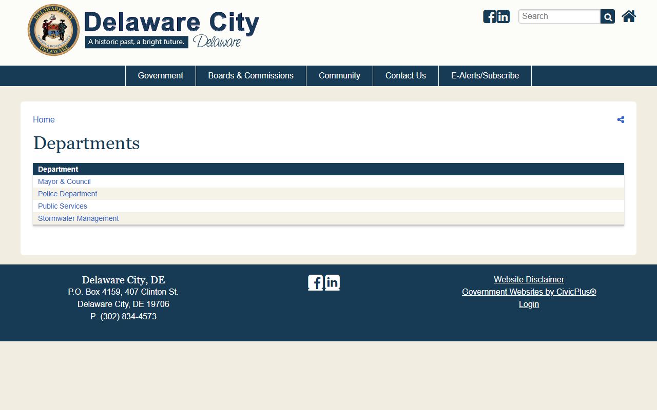 Delaware City Residents Directory Police Department page