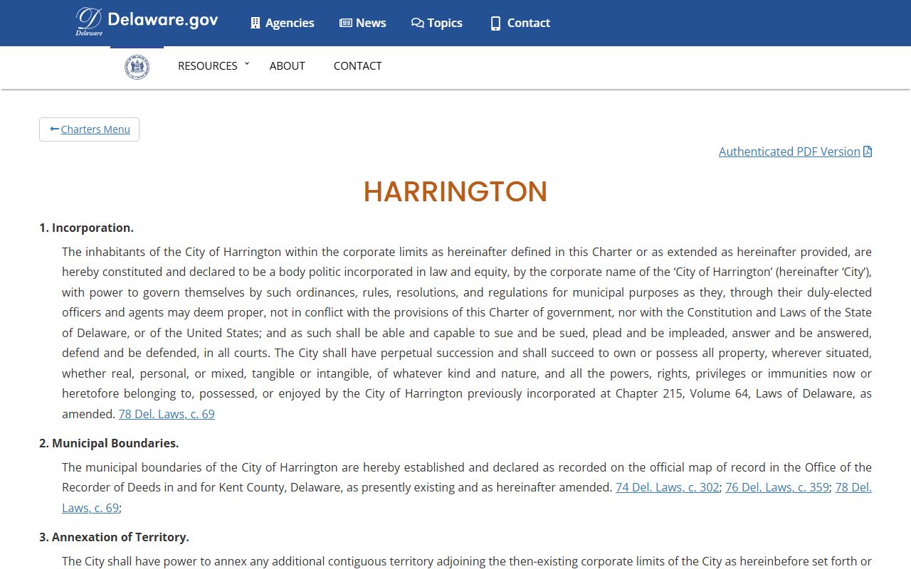 Harrington Residents Directory City Charter