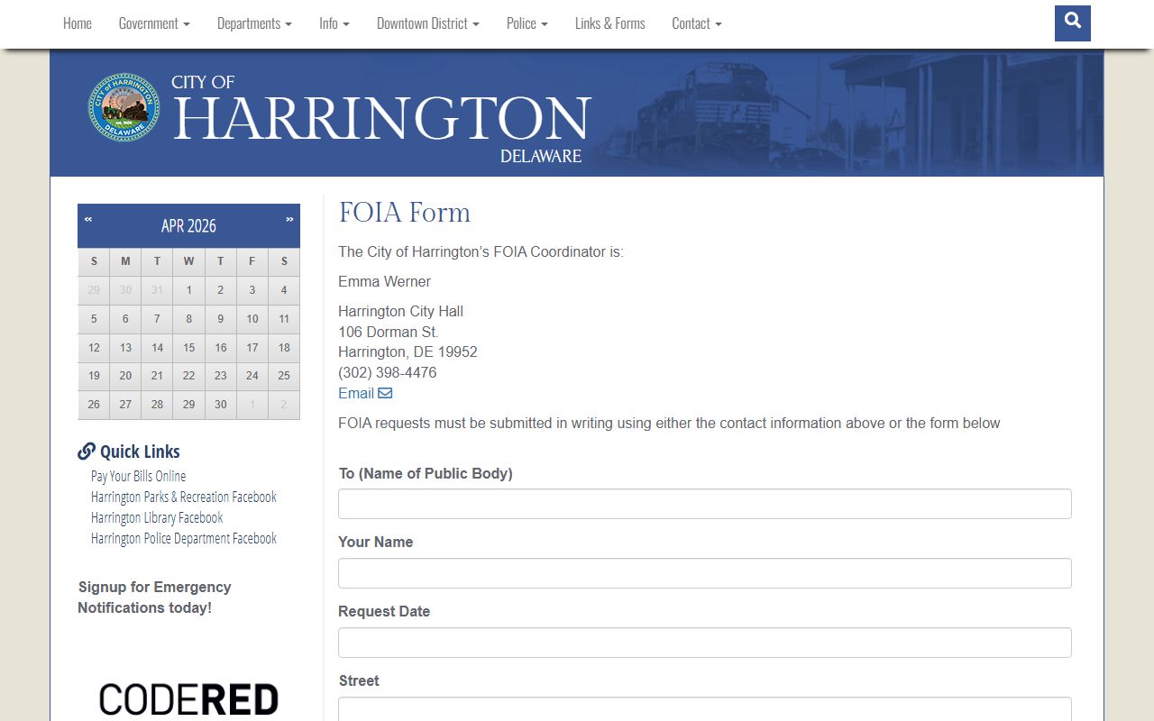 Harrington Residents Directory FOIA request form