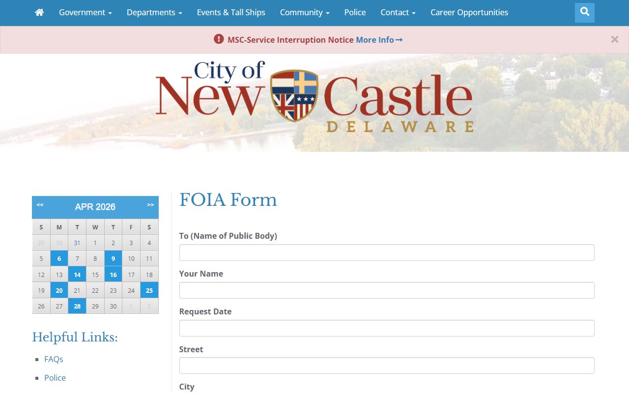 New Castle Residents Directory FOIA request form