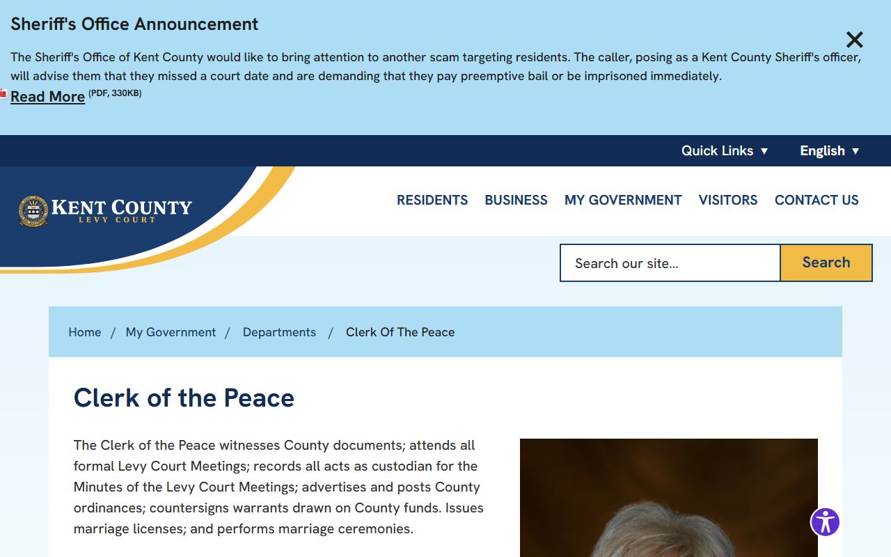 Kent County Residents Directory Clerk of the Peace office page
