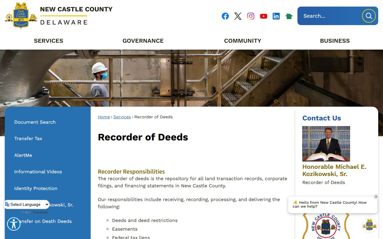 New Castle County Residents Directory Recorder of Deeds page