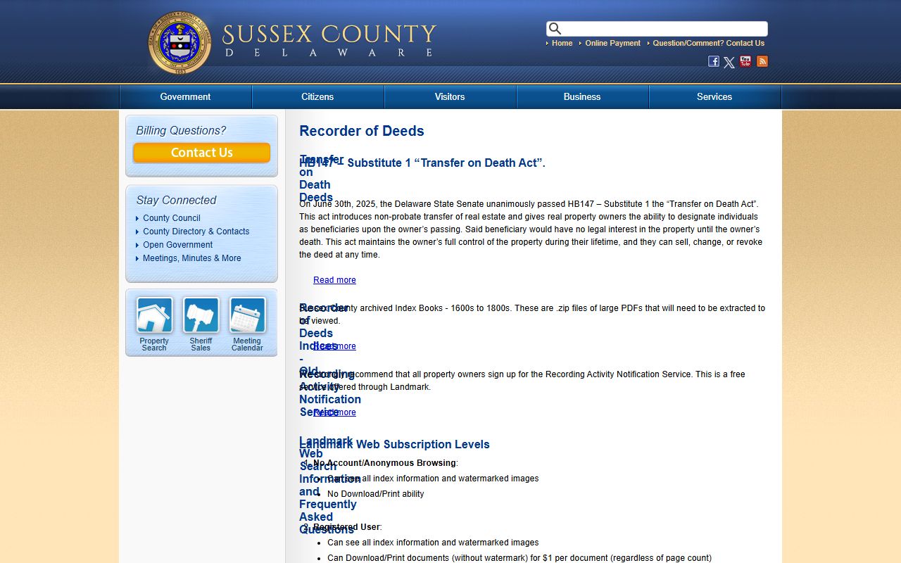 Sussex County Residents Directory Recorder of Deeds