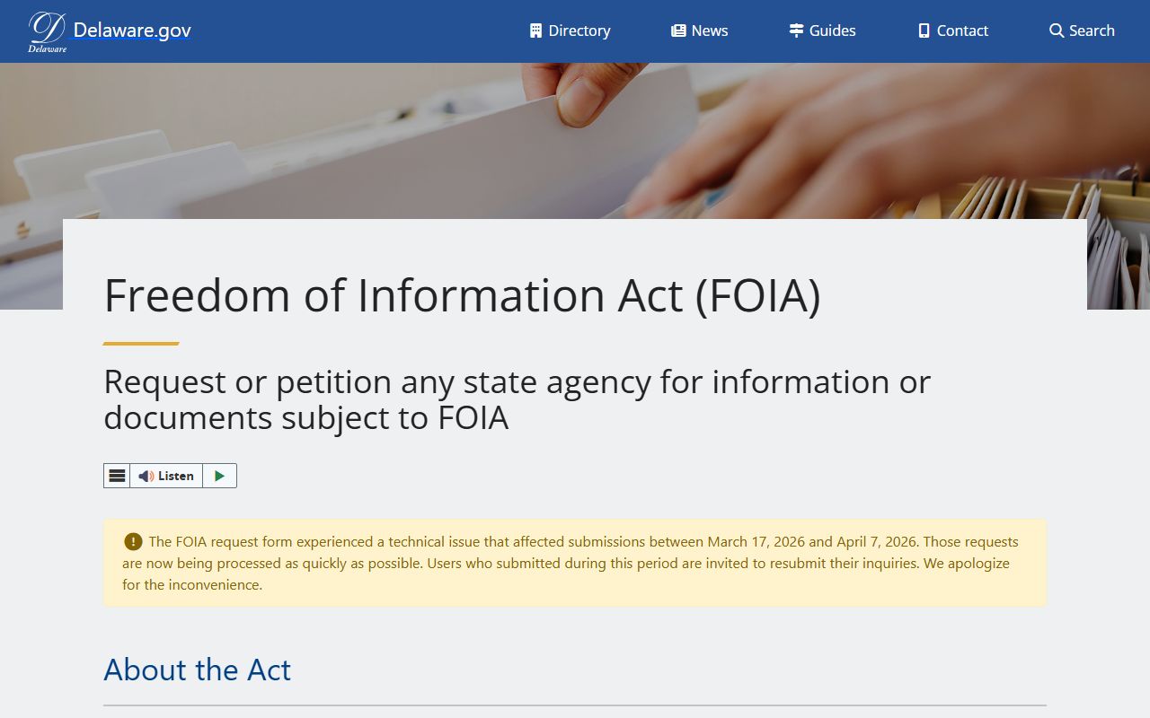 Delaware Residents Directory FOIA portal