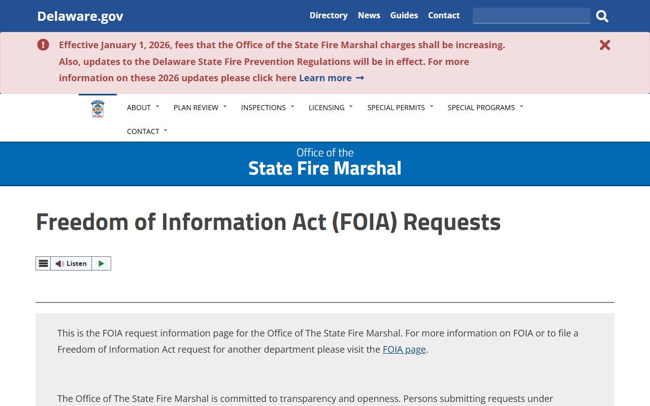 Delaware Residents Directory State Fire Marshal FOIA